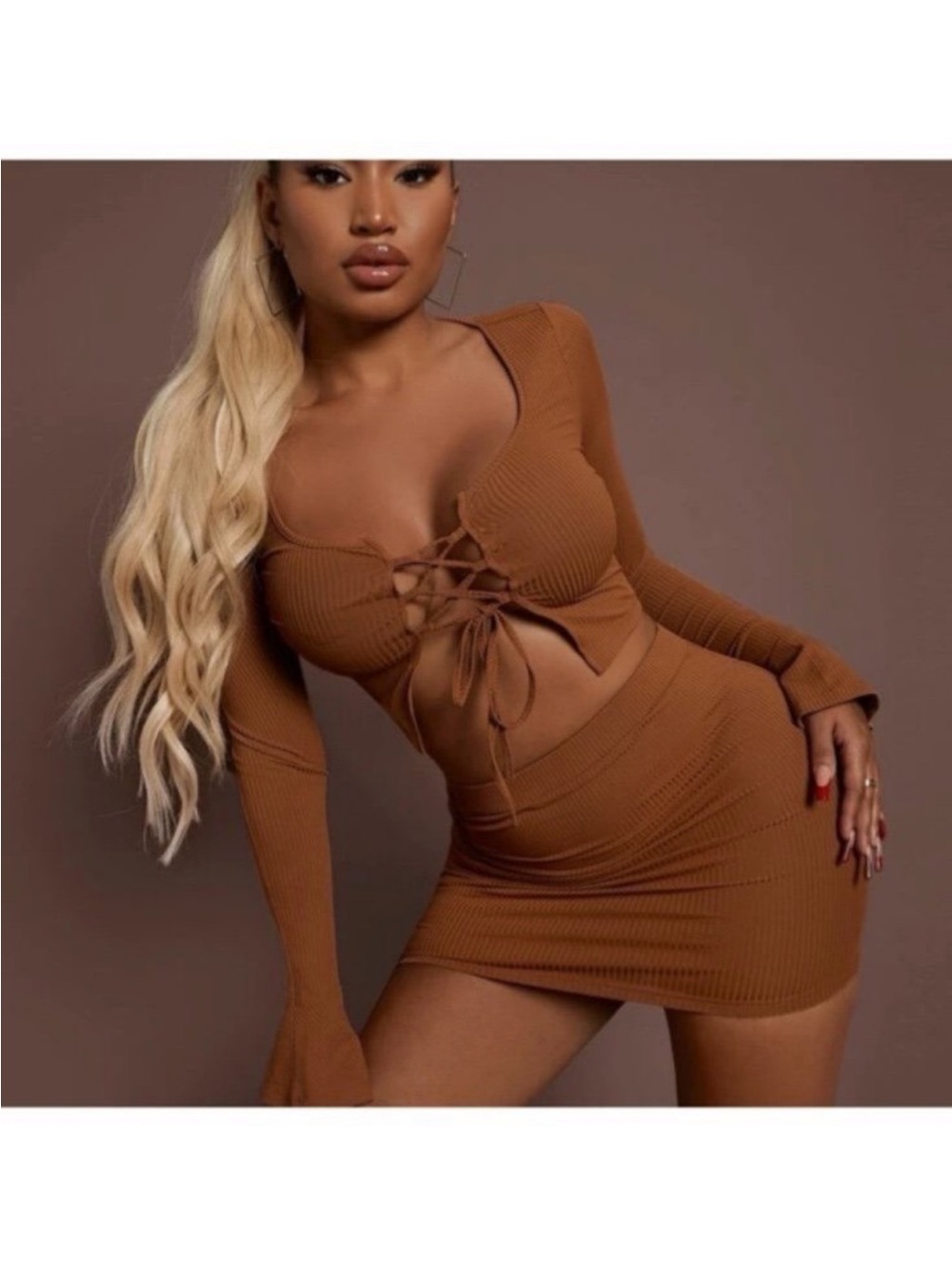 Shein Brown Mini Skirt Set